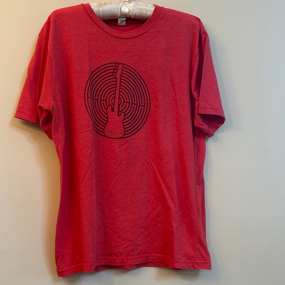 Y2K Sting.com Guitar Graphic Tee – Organic RPET – Red, Size L – Made in USA